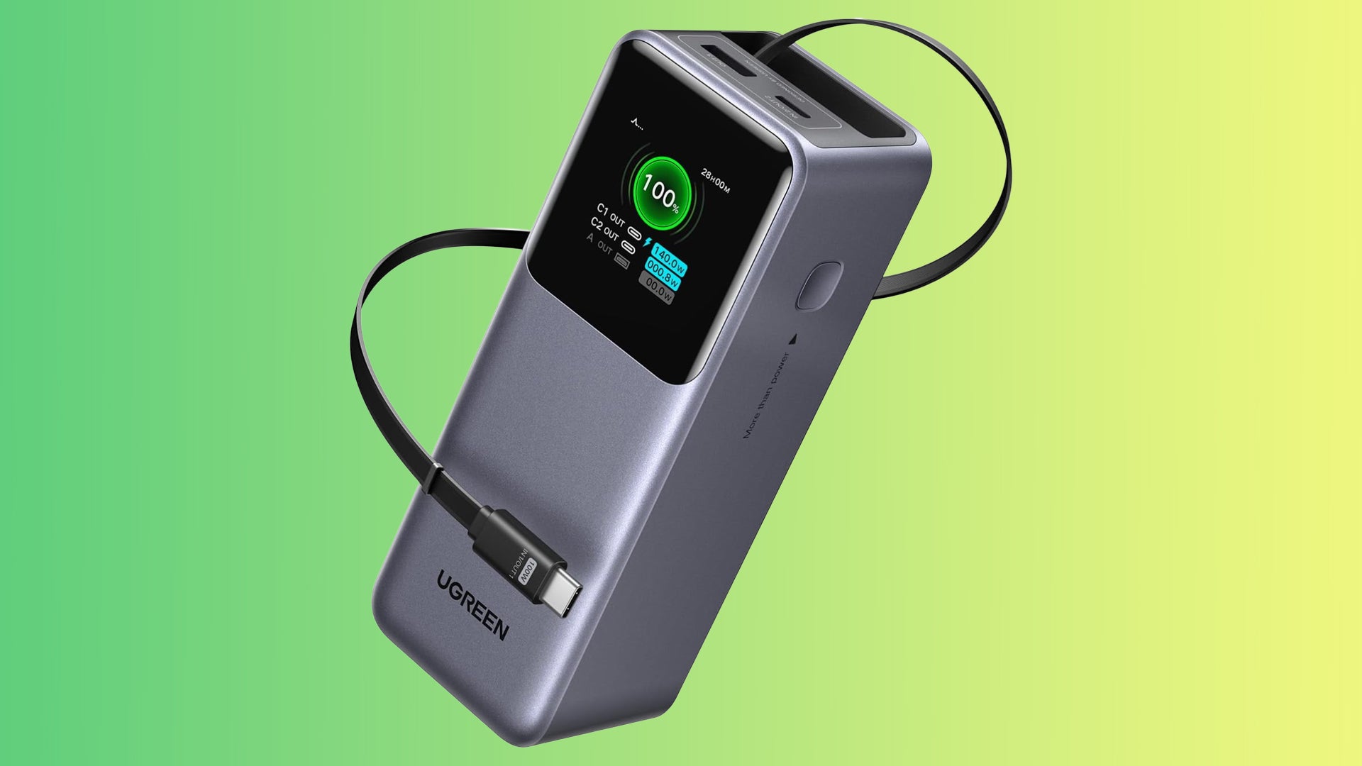 UGREEN Nexode 20,000mAh 165W power bank on a gradient background