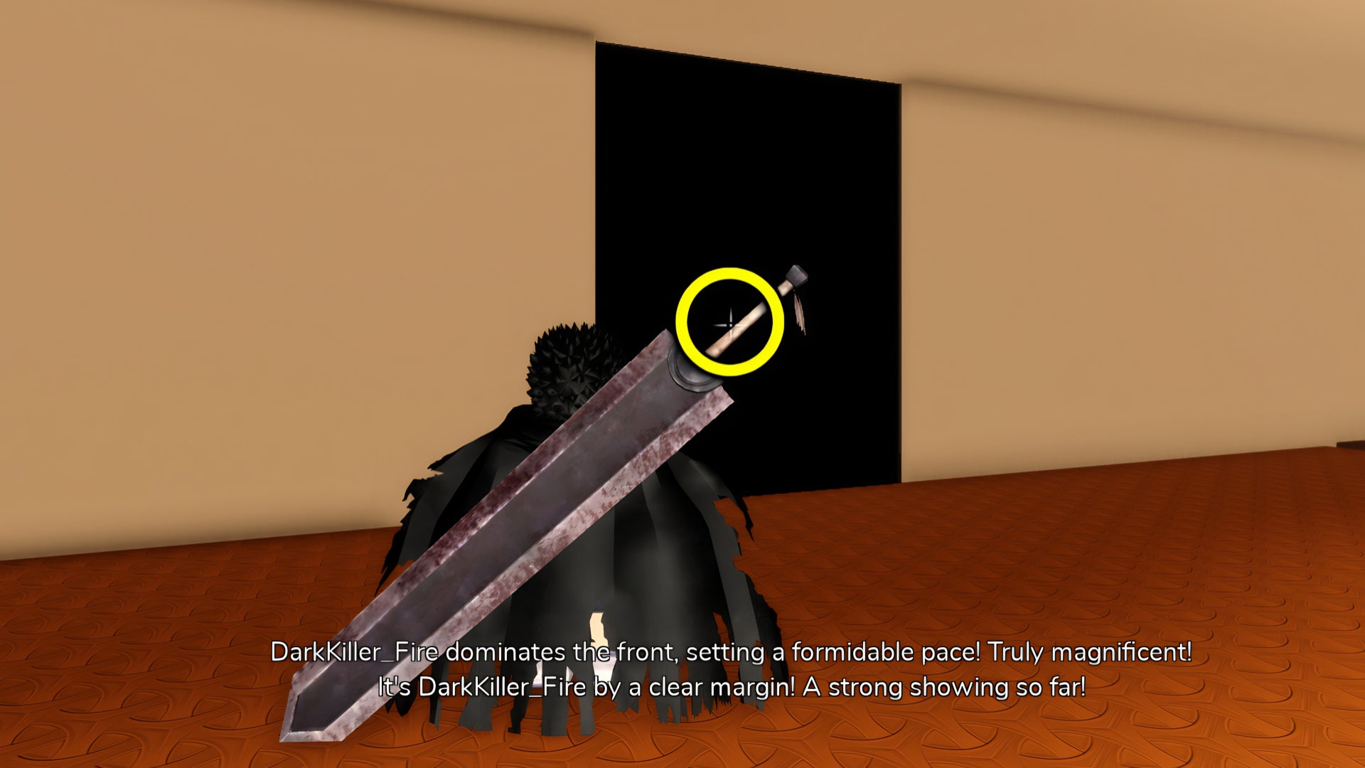 An in-game screenshot from Uma Racing on Roblox, featuring a circle highlighting the crosshair that appears when you change your camera mode. - 4
