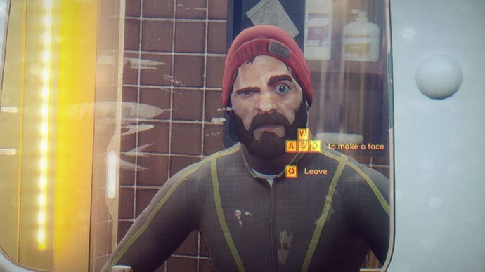 Stan Moray in Under The Waves looks at himself in the mirror and pulls a face