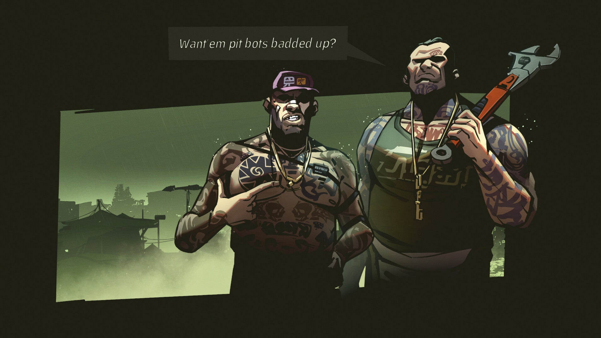 Two mechanics discussing fixing a mech in Underdogs - 3