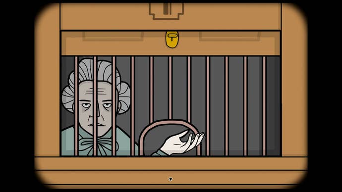 An old woman sticks her hand through a ticket grate in Underground Blossom