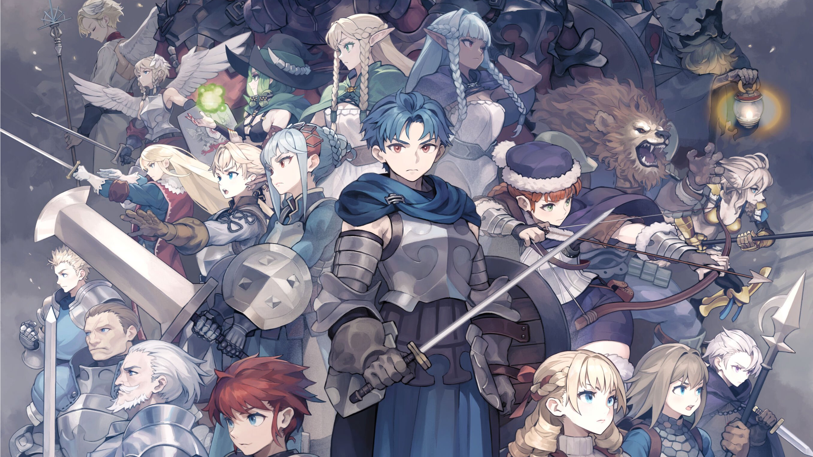 Unicorn Overlord official artwork showing a montage of JRPG-style characters with medaeval gear.