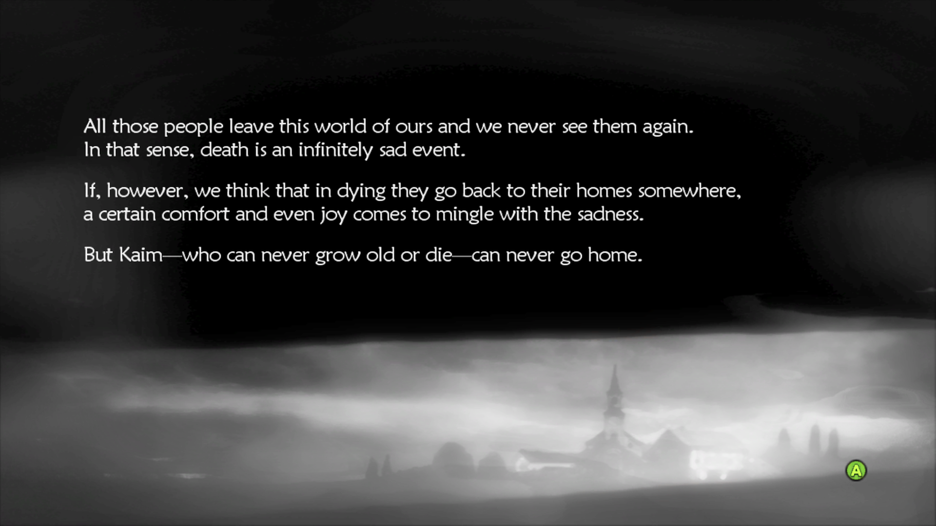 Lost Odyssey screenshot showing text of a story about life and death