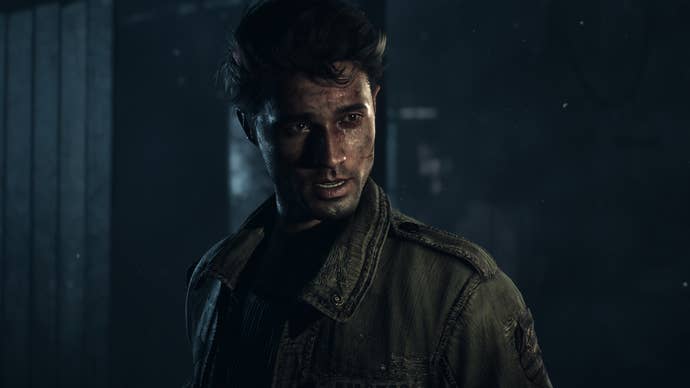A man covered in sweat, dirt, and scratches stood in a dimly lit room in the Until Dawn remake.