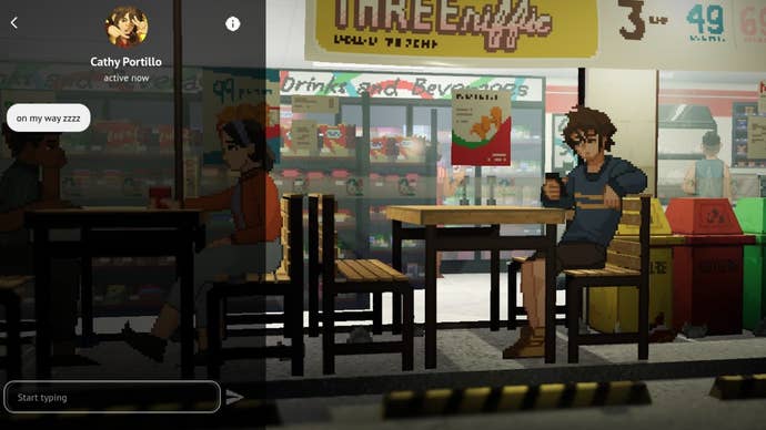 Mark texts outside a convenience store in Until Then.