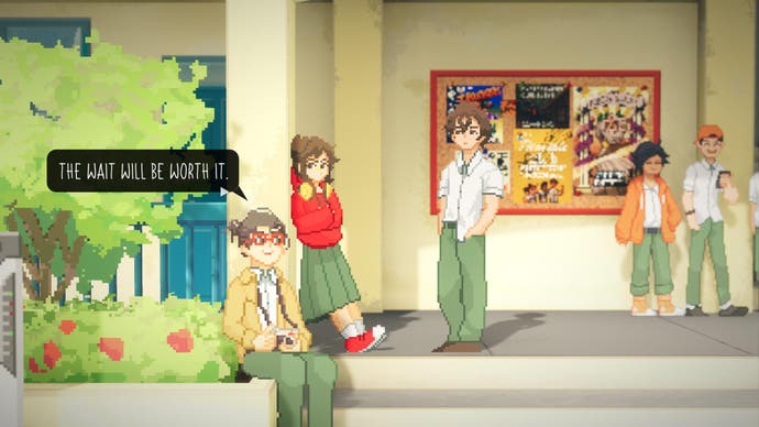 A screenshot of Until Then shows students relaxing in between classes.