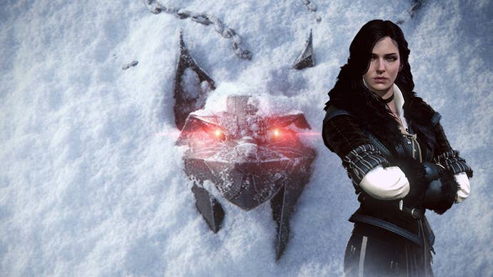 Yennefer standing in front of The Witcher 4 artwork.