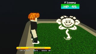 Image showing a Roblox character about to fight a pixelated enemy in the game Unwavering Soul.