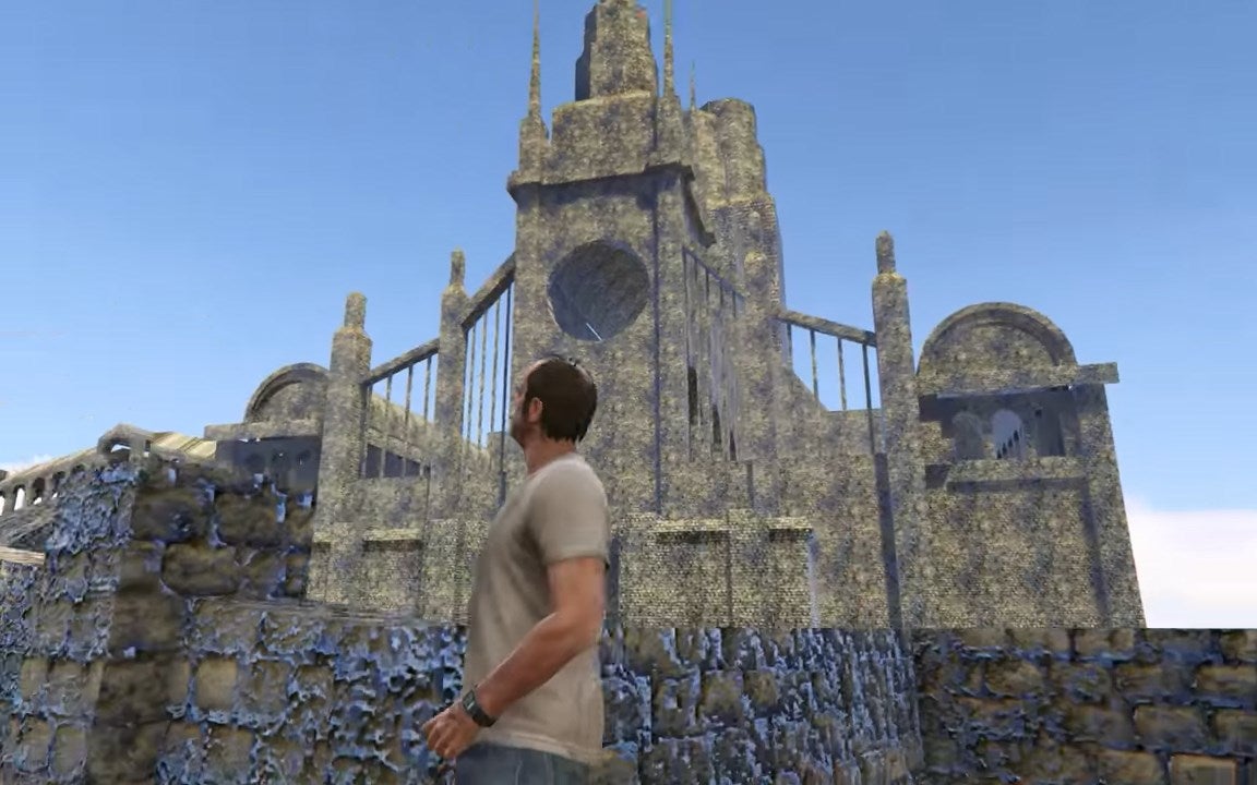 Dark Souls Remastered files hide an early version of Bloodborne's Upper Cathedral Ward, so here it is running in GTA 5