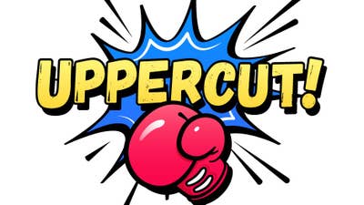 Logo for indie gaming site Uppercut showing a red boxing glove and a blue impact splash with the word "UPPERCUT!" in front of the splash
