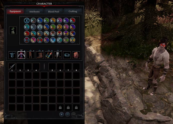 The new cosmetic armour menu in V Rising’s in development 1.0 update.