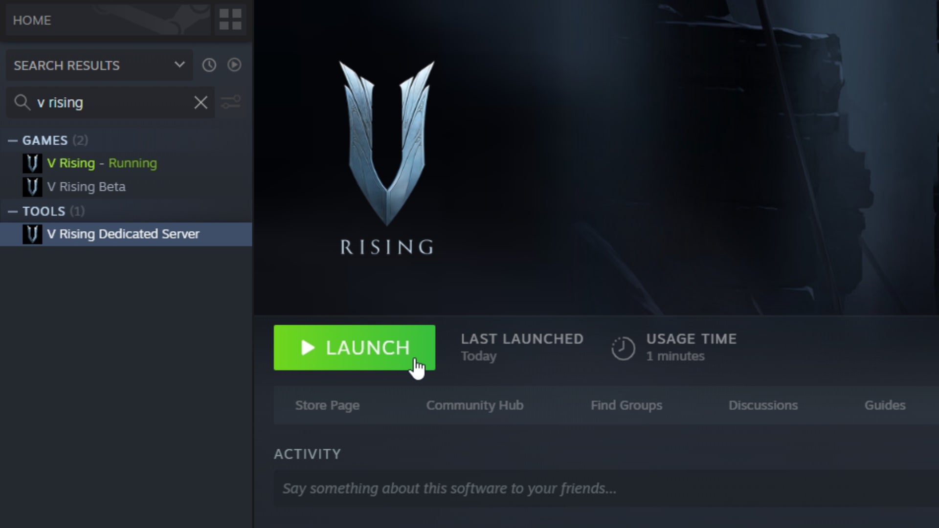 A screenshot of a user's Steam Library, showing the location of the V Rising Dedicated Server tool which is given for free to any player of V Rising. - 5