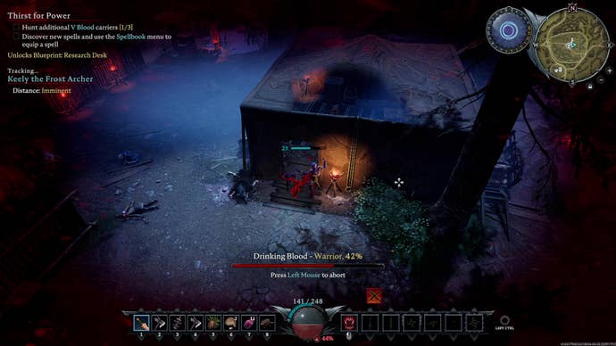 Drinking a warrior’s blood in V Rising.