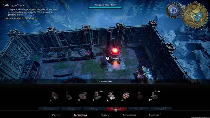 Looking at the build menu in V Rising.