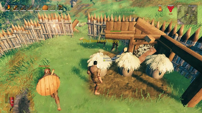 The gang make sure the bees are happy. Which, thankfully, they are.