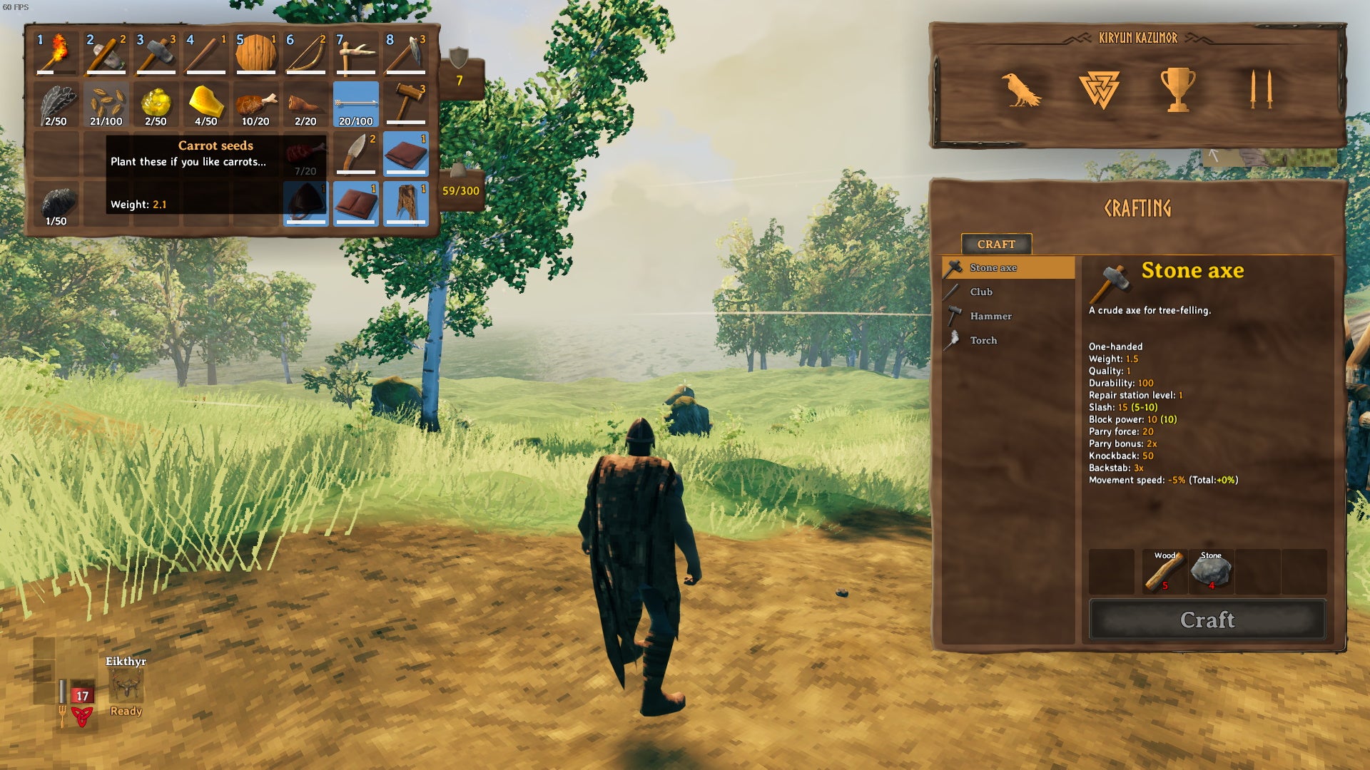 I stand on flattened soil, looking at the carrot seeds in my inventory.