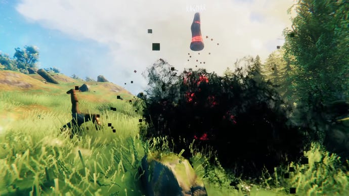 A Growth’s poisoned tar attack bowls over a Valheim Viking, killing him instantly.