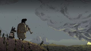 Valiant Hearts: Coming Home character James (and dog Walt) plays a clarinet while overlooking the sunset on a World War I battlefield