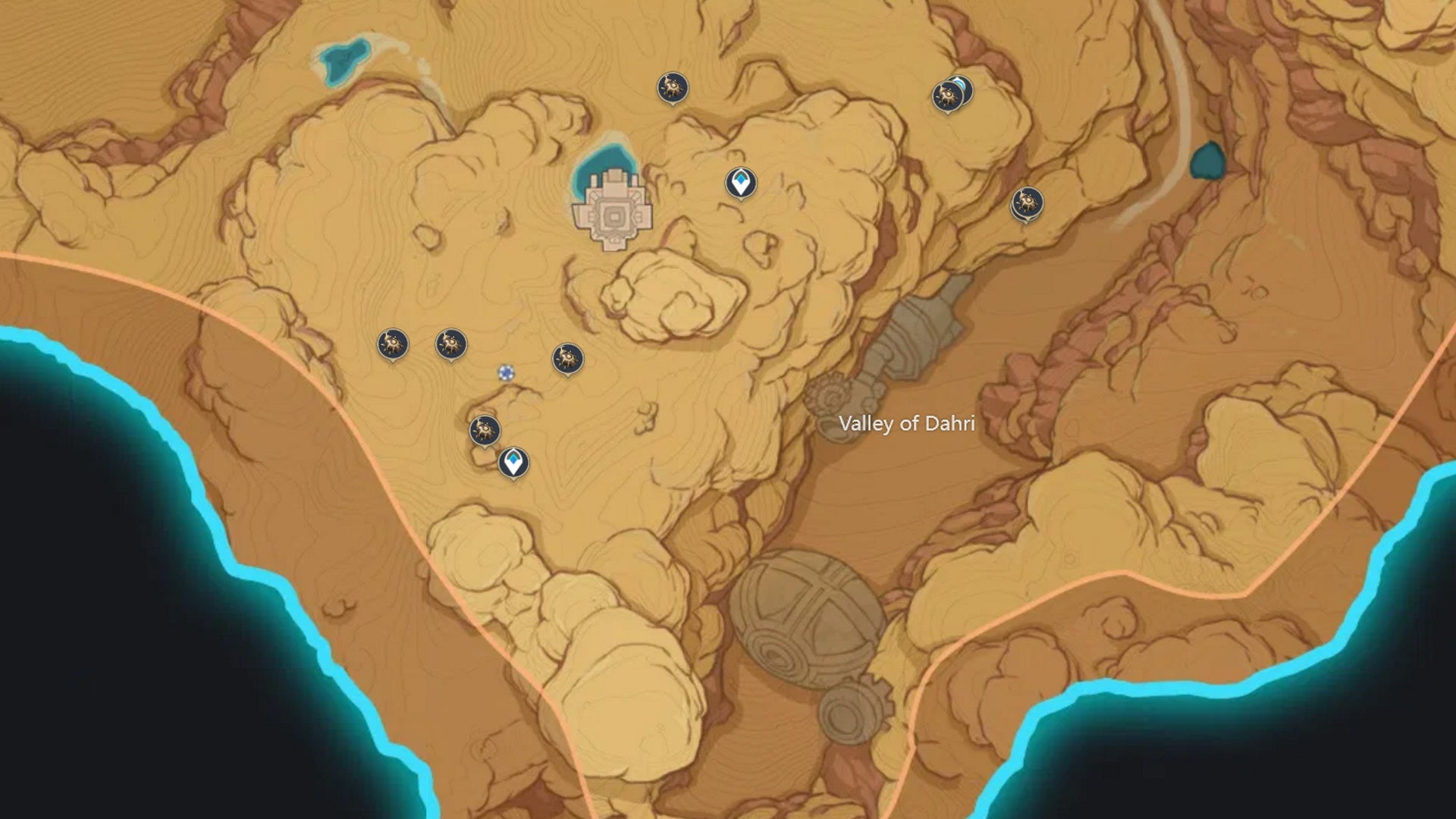 Genshin Impact Scarab locations: A map image showing Dahri Valley scarab locations - 9