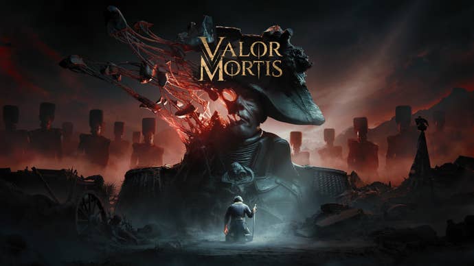 Someone kneeling successful beforehand of an eerily scrambled Napoleonic statue successful Valor Mortis.