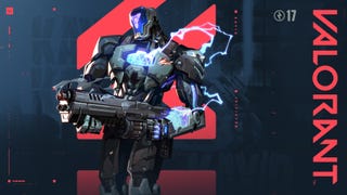 A painted wallpaper showing KAY/O, a new robotic character added to Valorant. He has a screen for a face and is holding a smoking gun. Bit of a Terminator vibe.