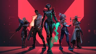 Valorant artwork showing multiple player characters posing against a red background