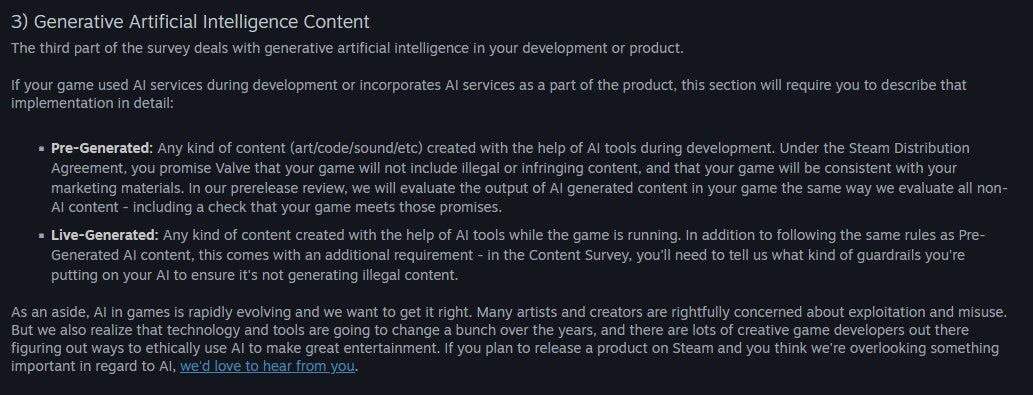 The AI section of the publicly available developer survey description. - 4
