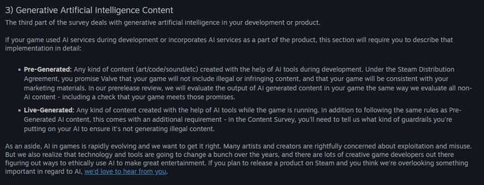 The AI section of the publicly available developer survey description.