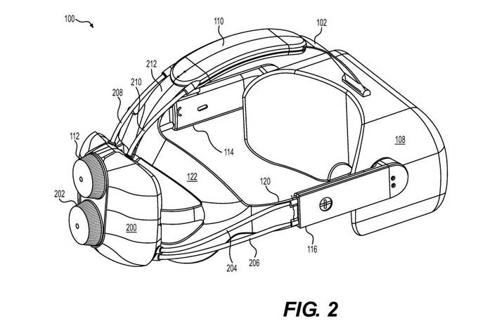 A from-the-back enactment drafting of a VR headset from a patent filing by Valve.