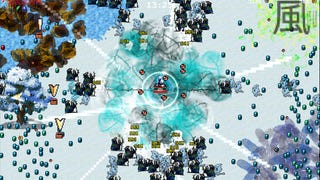 A player levitates in a snowy field surrounded by Japanese-inspired monsters in Vampire Survivors' first DLC Legacy Of The Moonspell.