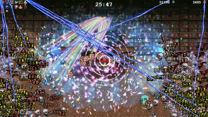 A colourful burst of violence in a Vampire Survivors screenshot.