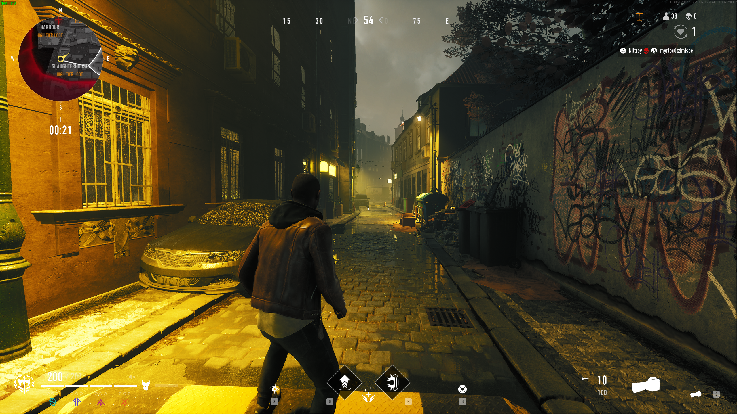 A in-game screenshot of Vampire: The Masquerade – Bloodhunt on its High graphics preset.