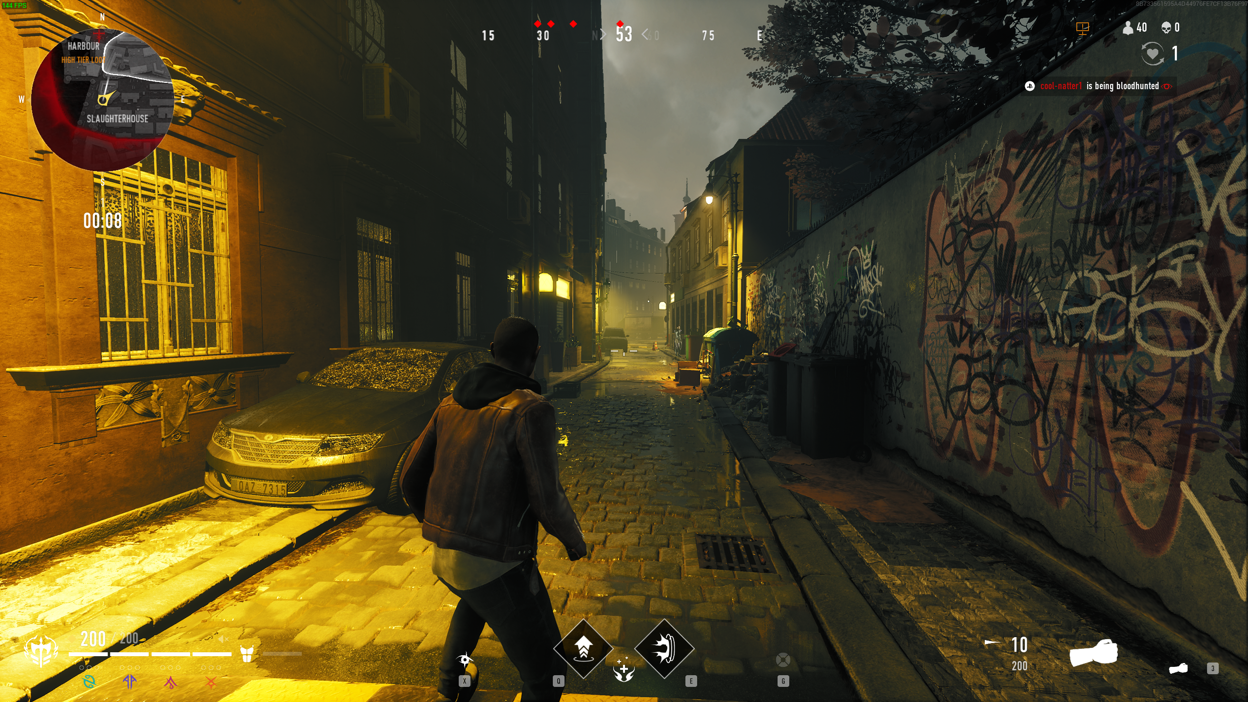 A in-game screenshot of Vampire: The Masquerade – Bloodhunt on its Ultra graphics preset.