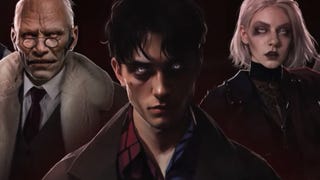 Promotional art for Vampire: The Masquerade – Reckoning of New York showing three vampires with glowing eyes (an older man, young man, and young woman) staring at the screen.
