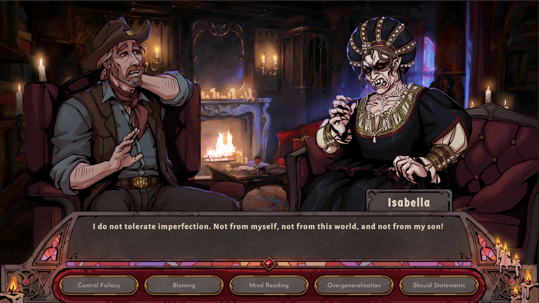 Isabella, a patient in Vampire Therapist, snarls and tells Sam that she does not tolerate imperfection - 1