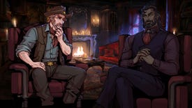 Sam and Andy sitting by the fire talking in Vampire Therapist