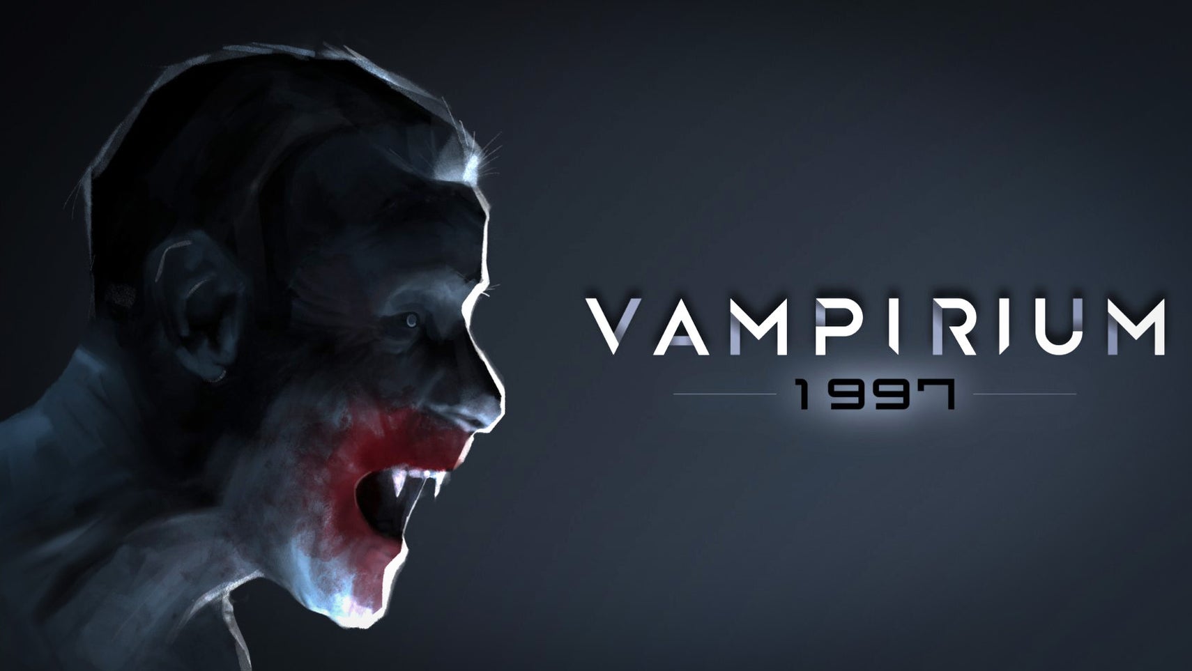 A vampire roars with a bloody mouth.