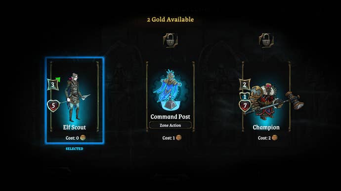 An upgrade screen in autobattler Vanguard Exiles.