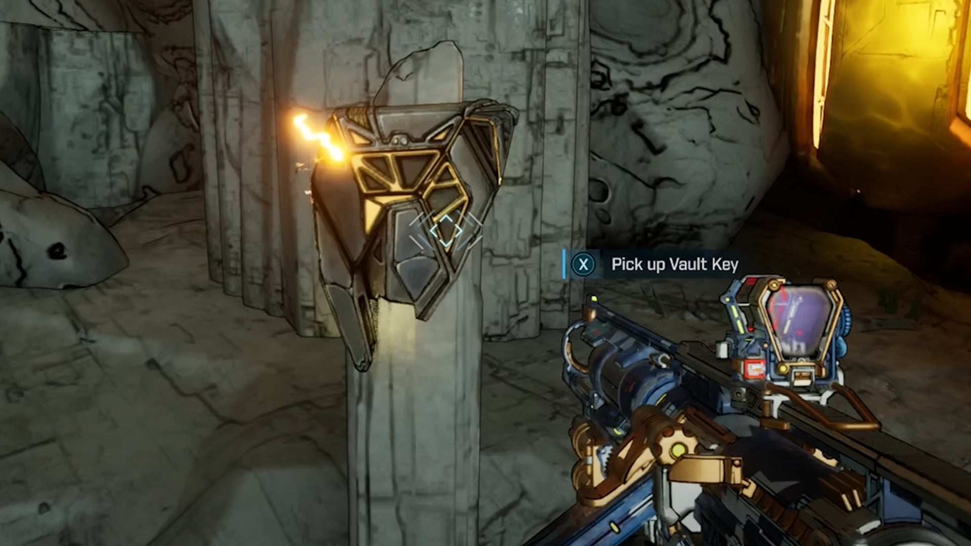 Picking up a Vault Key Fragment in Borderlands 4. - 1