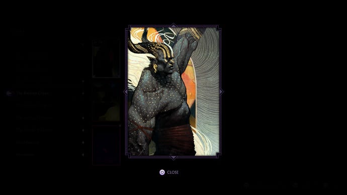 A tarot art Qunari in Dragon Age: The Veilguard.