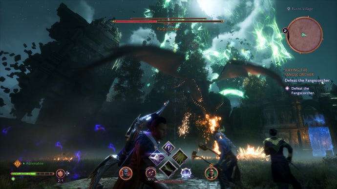 Pertarungan naga di malam hari di Dragon Age: The Veilguard.