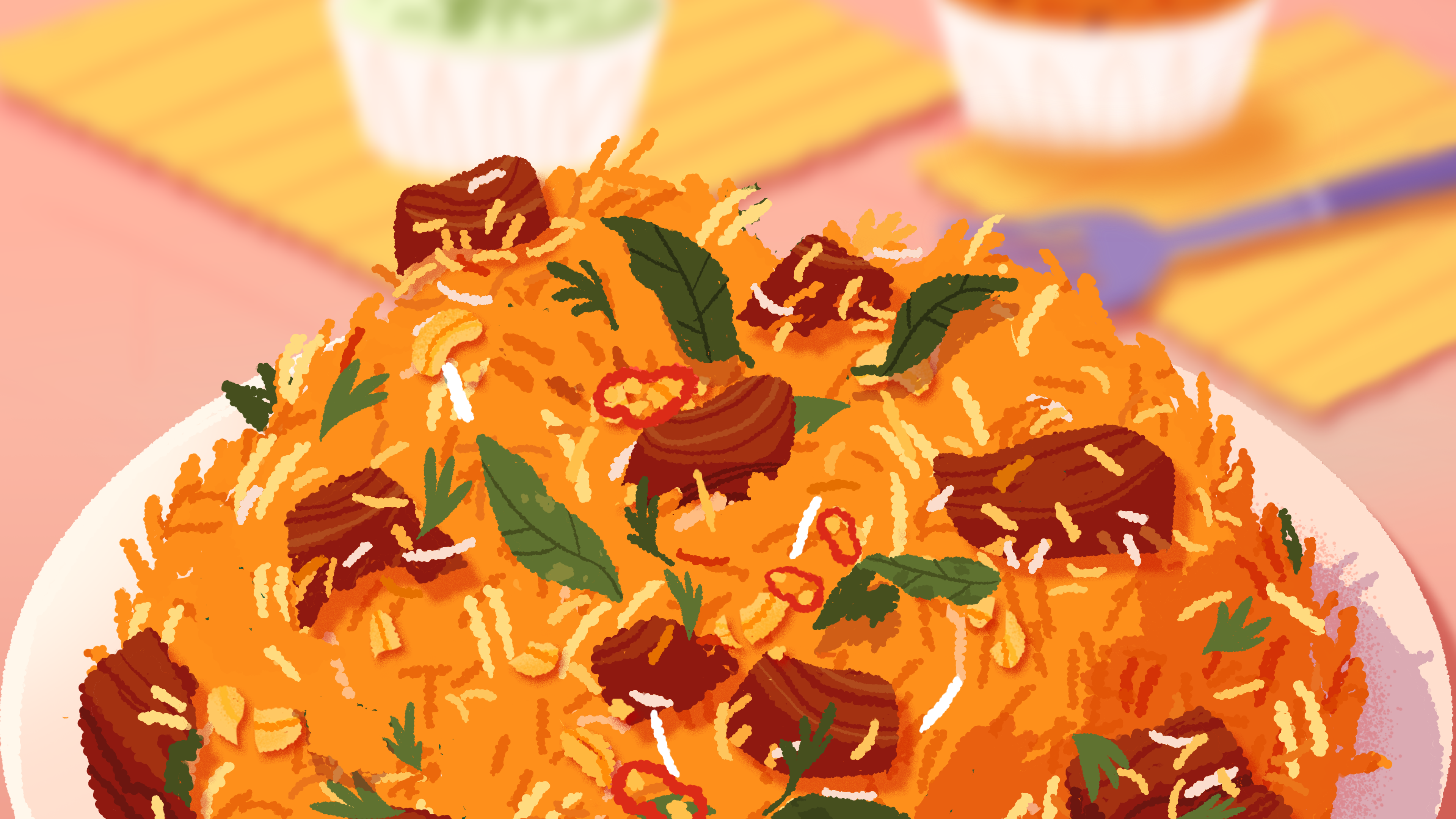 Drawing of a bowl of biryani in Venba