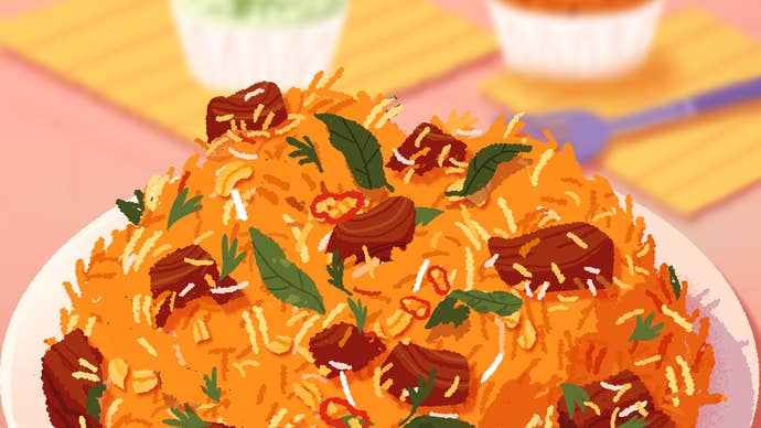 Drawing of a bowl of biryani in Venba