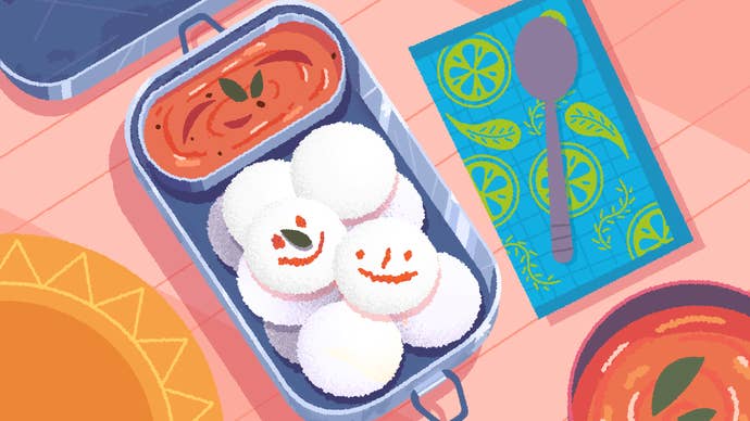 Idli decorated with smiley faces in Venba