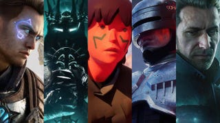 a graphic with five unreal engine 5 game characters shown, including immortals of aveum, robocop and others