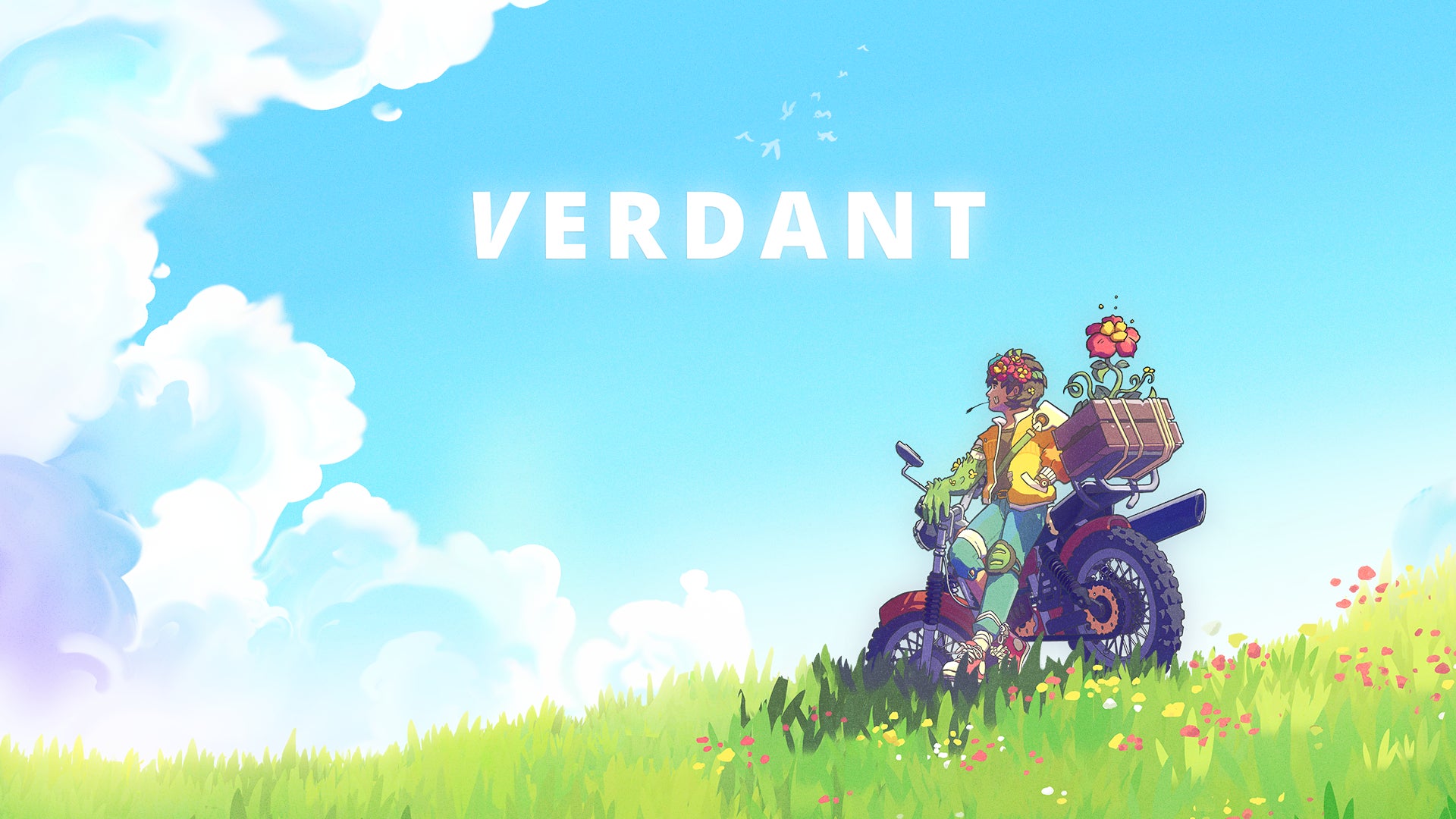 Verdant's protagonist leans against their plant-encrusted dirt bike. - 1