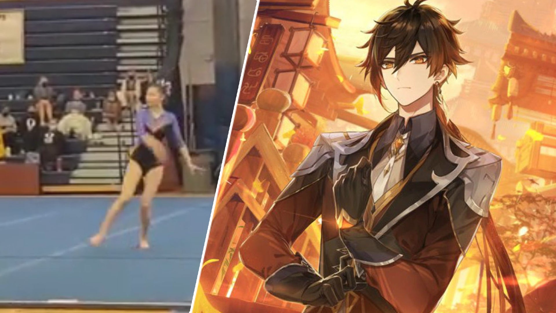 A header image with the dancer and Zhongli split.