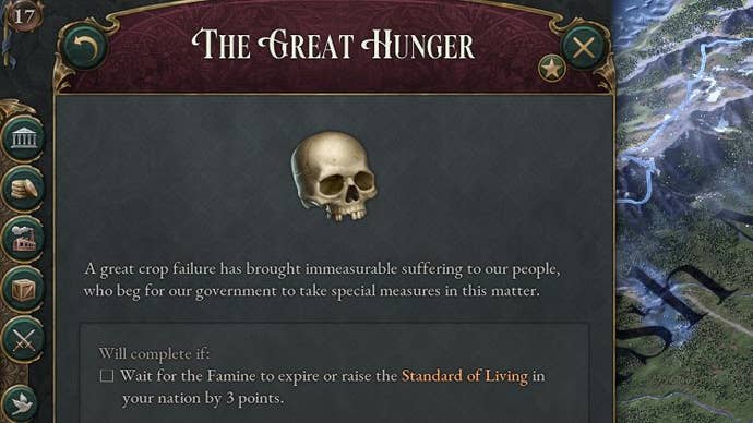 A pop up in Victoria 3 informing the player that there has been a crop failure in part of their country