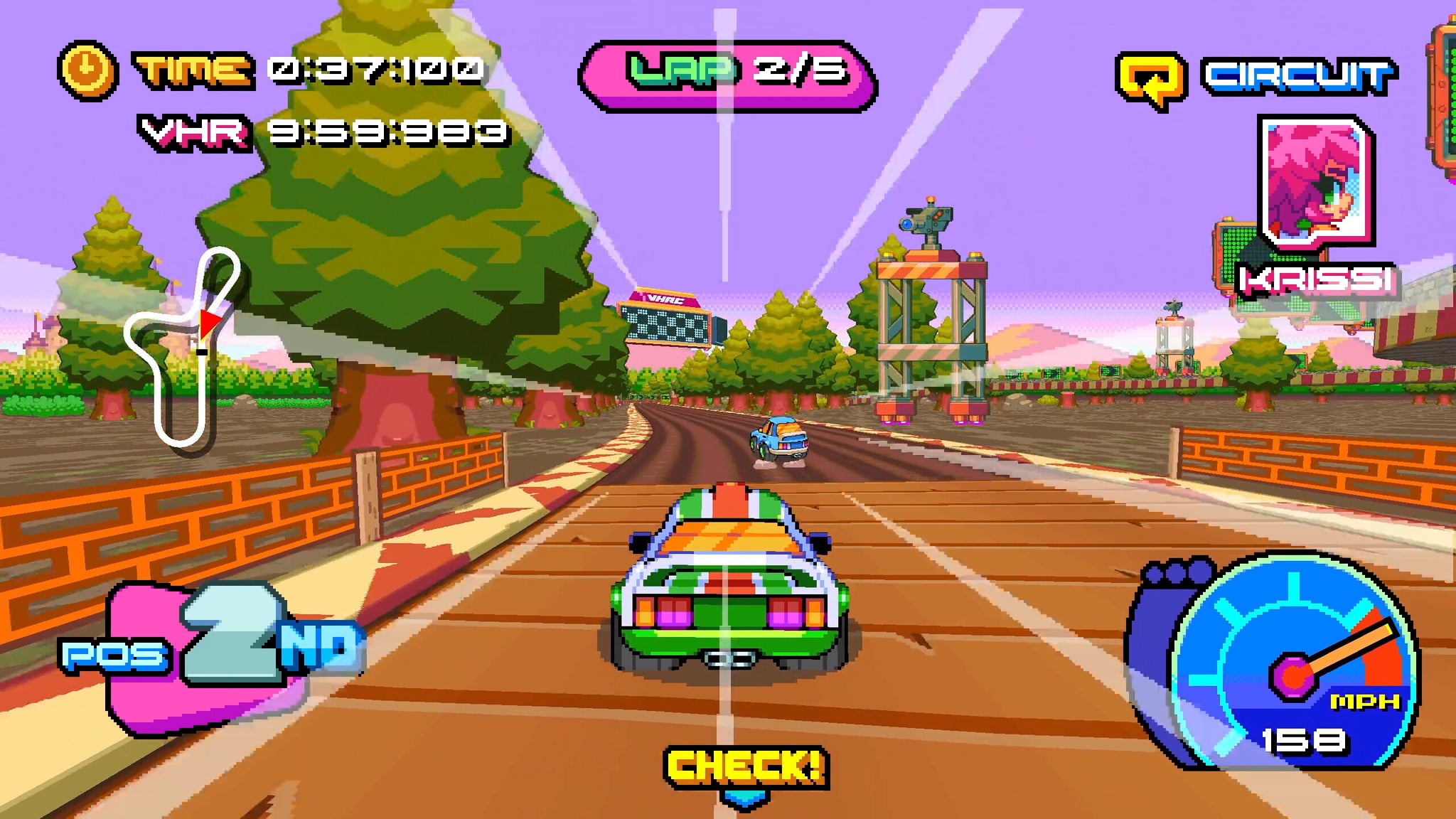 A 2D car zooms into a 3D world in old school racer Victory Heat Rally. - 4