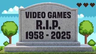 A grave with the words "Video Games, R.I.P. 1958 - 2025" written on it.